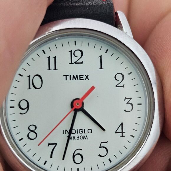 Timex Indiglo Watch Men Silver Stainless Steel WR Black Leather Battery Light 12 - Picture 7 of 9